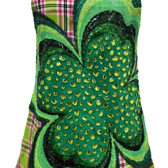 NWT Queen Of Sparkles Green Plaid Oversized Shamrock Cotton Tank Dress - Picture 4 of 6